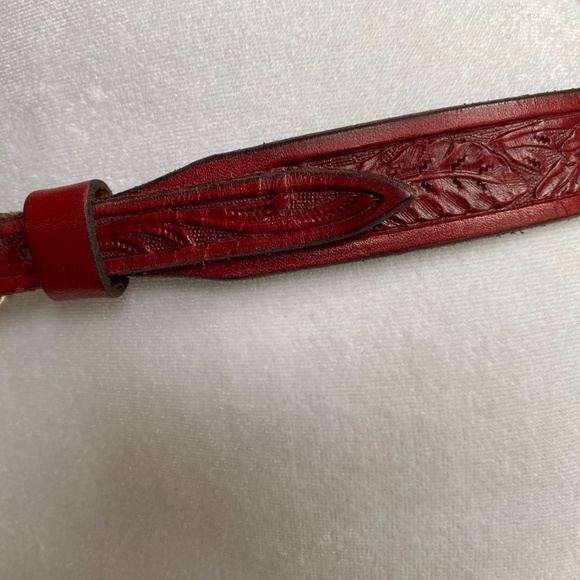 Vintage Windmill embossed red leather Western skinny belt w/ chrome buckle Sz 34 main image 10